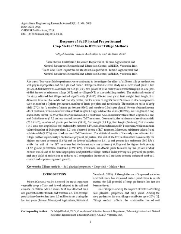 (PDF) Response of Soil Physical Properties and Crop Yield of Melon to ...