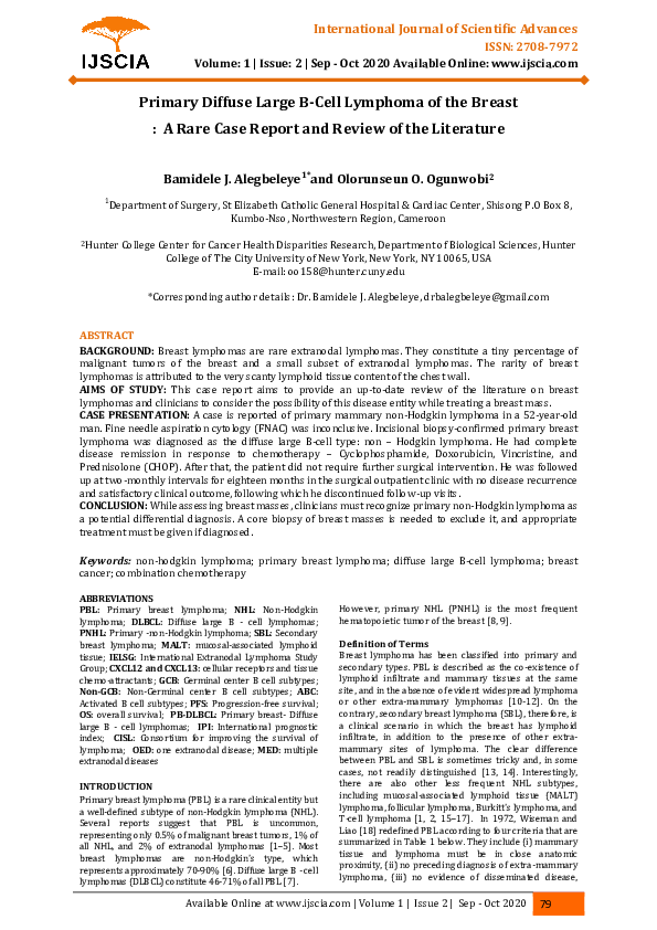 (PDF) Primary Diffuse Large B-Cell Lymphoma of the Breast: A Rare Case ...