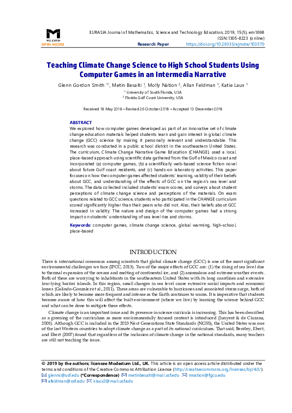 (PDF) Teaching Climate Change Science to High School Students Using ...