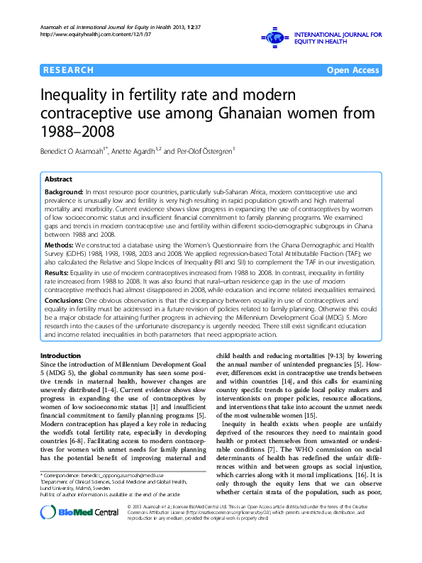 (PDF) Inequality in fertility rate and modern contraceptive use among ...