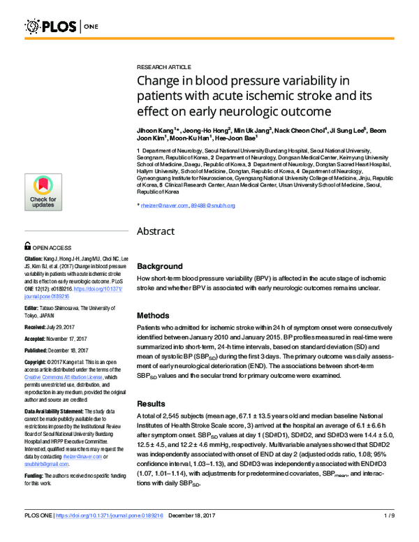 (PDF) Change in blood pressure variability in patients with acute ...