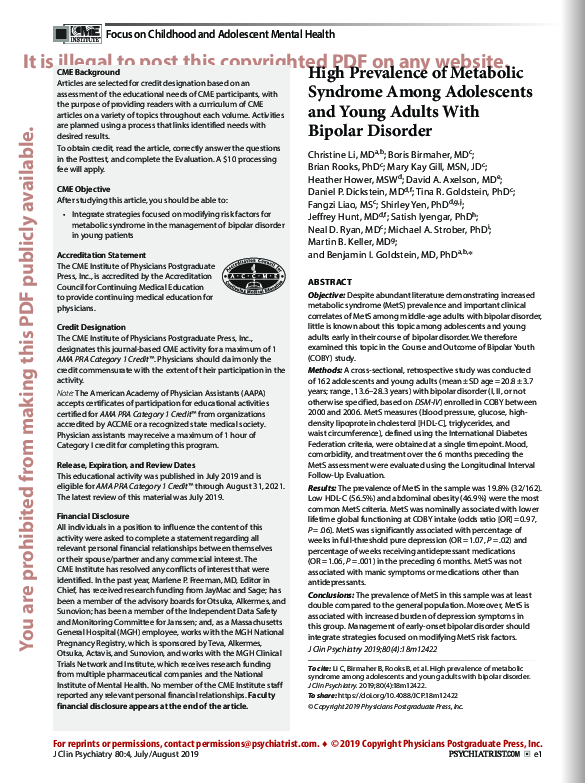 (PDF) High Prevalence of Metabolic Syndrome Among Adolescents and Young ...