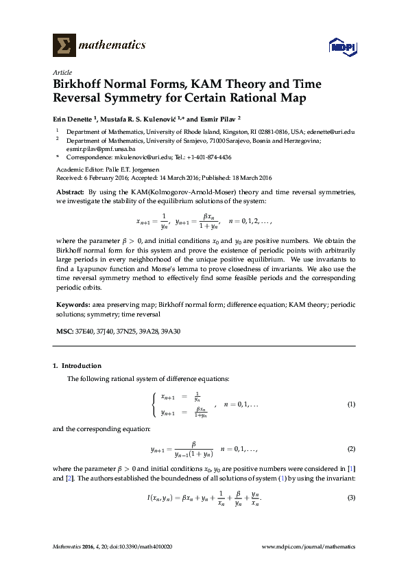 (PDF) Birkhoff Normal Forms, KAM Theory and Time Reversal Symmetry for ...