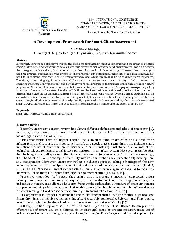 (PDF) A Development Framework for Smart Cities Assessment