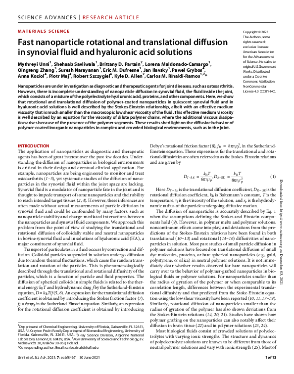 (PDF) Fast nanoparticle rotational and translational diffusion in ...