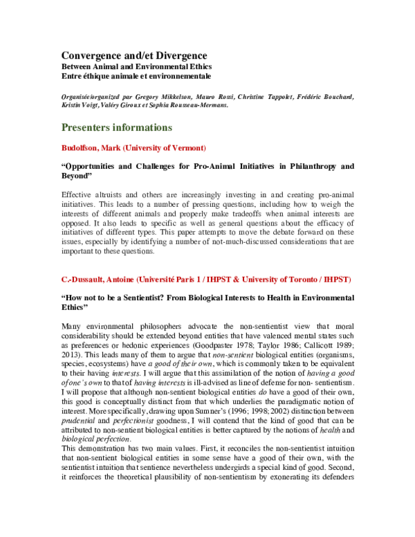 (PDF) Convergence and / et Divergence Between Animal and Environmental ...