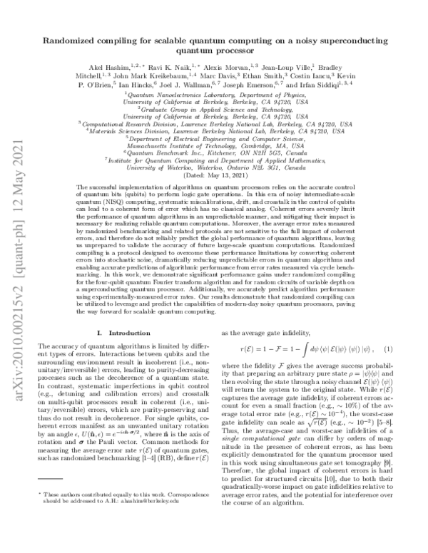 (PDF) Randomized compiling for scalable quantum computing on a noisy ...