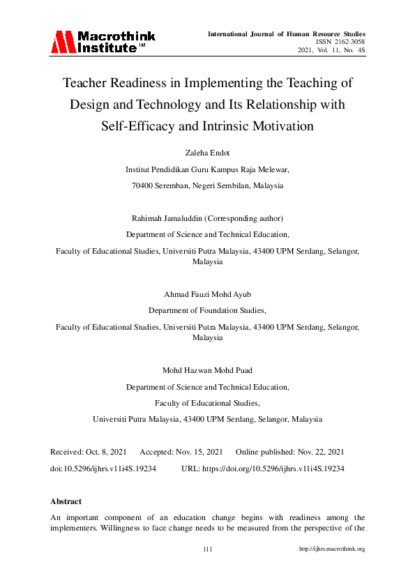 (PDF) Teacher Readiness in Implementing the Teaching of Design and ...