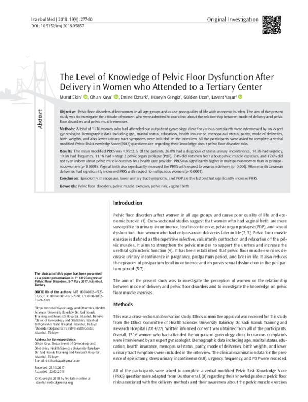 (PDF) The Level of Knowledge of Pelvic Floor Dysfunction After Delivery ...