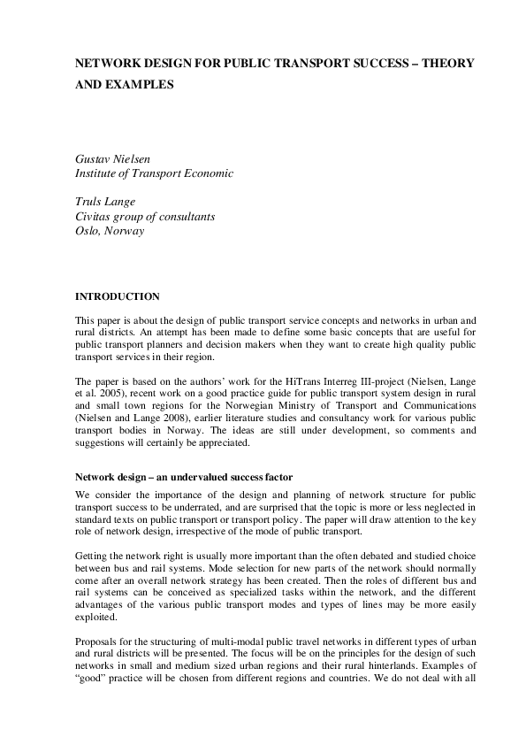 (PDF) Network Design for Public Transport Success – Theory and Examples