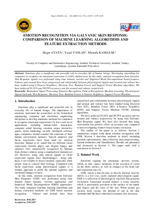 (PDF) Emotion Recognition via Galvanic Skin Response: Comparison of ...