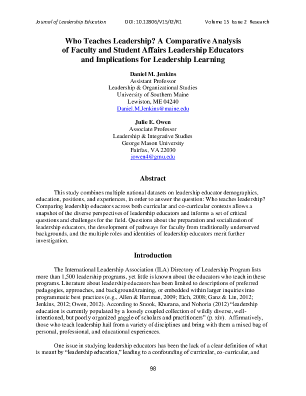 (PDF) Who Teaches Leadership? A Comparative Analysis of Faculty and ...