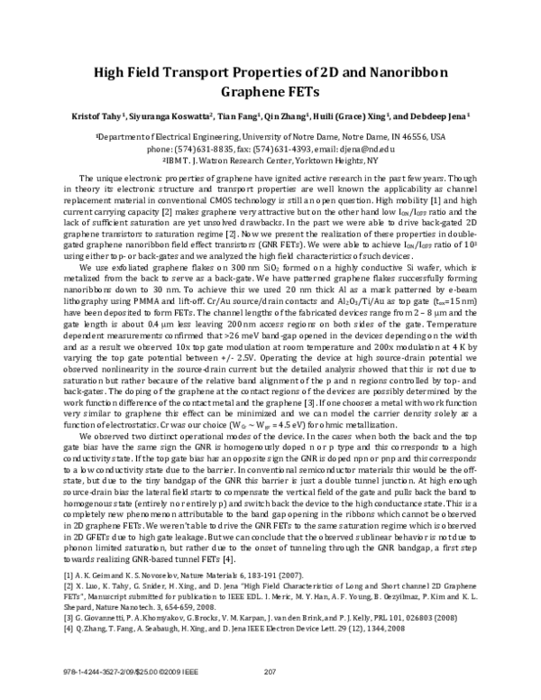 (PDF) High field transport properties of 2D and nanoribbon graphene FETs
