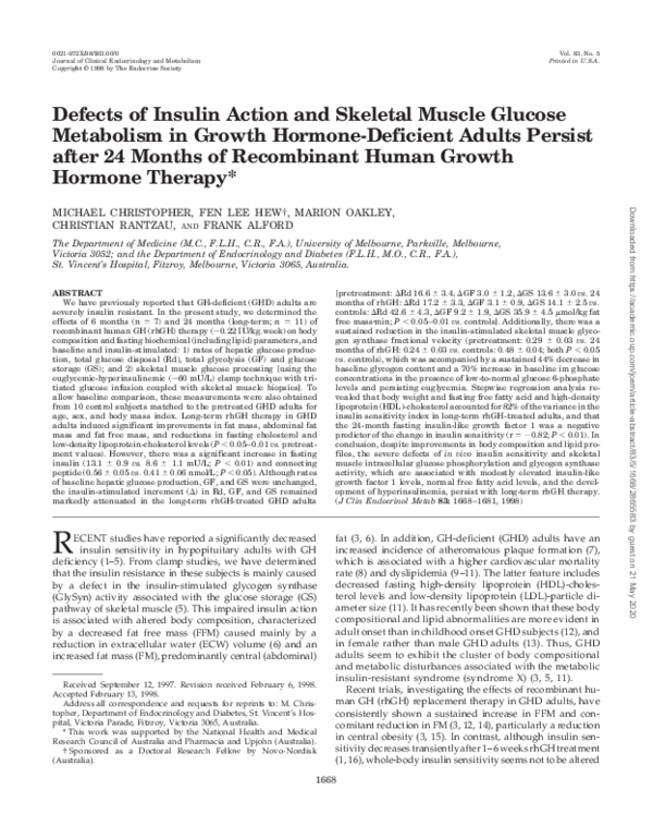 (PDF) Defects of Insulin Action and Skeletal Muscle Glucose Metabolism ...