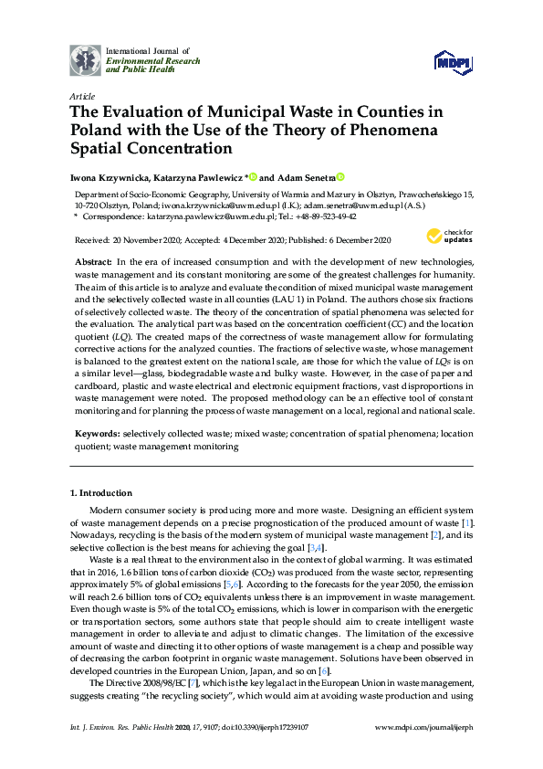 (PDF) The Evaluation of Municipal Waste in Counties in Poland with the ...