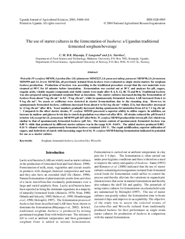 (PDF) The use of starter cultures in the fermentation of bushera: a ...