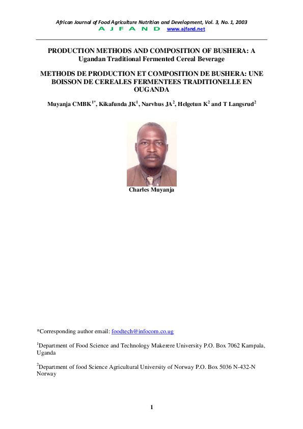 (PDF) PRODUCTION METHODS AND COMPOSITION OF BUSHERA: A Ugandan ...