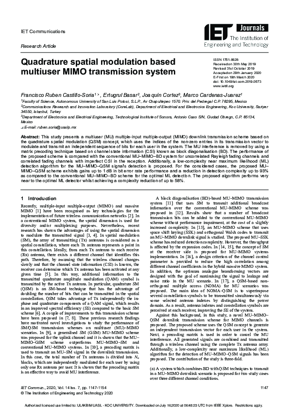 (PDF) Quadrature spatial modulation basedmultiuser MIMO transmission system