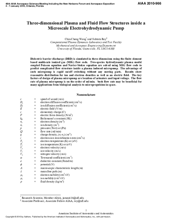 (PDF) Three-Dimensional Plasma and Fluid Flow Simulation Inside a ...