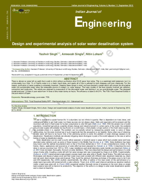 (PDF) Design and experimental analysis of solar water desalination ...