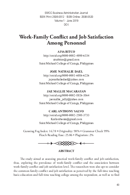 (PDF) Work-Family Conflict and Job Satisfaction Among Personnel