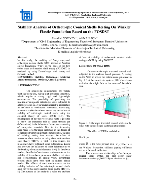 (PDF) Stability Analysis of Orthotropic Conical Shells Resting On ...