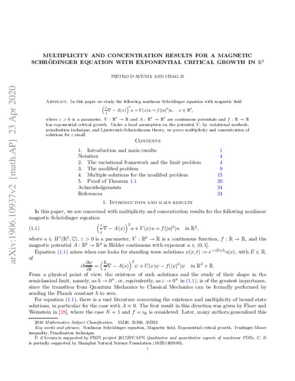 (PDF) Multiplicity and concentration results for a magnetic Schr\"{o ...