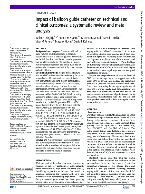 (PDF) Impact of balloon guide catheter on technical and clinical ...