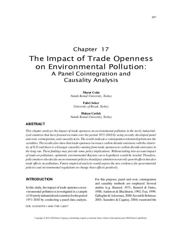 (PDF) The Impact of Trade Openness on Environmental Pollution
