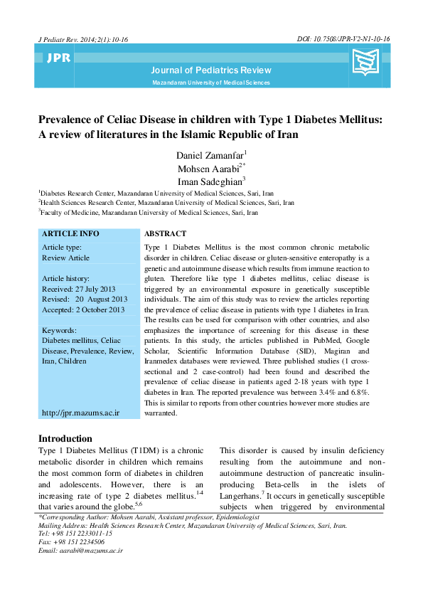 (PDF) Prevalence of Celiac Disease in children with Type 1 Diabetes ...