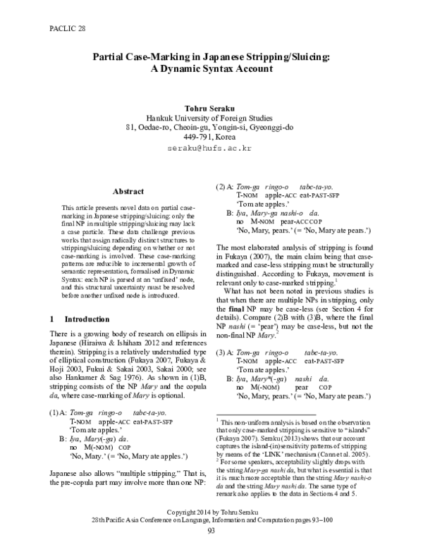 (PDF) !93 Partial Case-Marking in Japanese Stripping/Sluicing: A ...