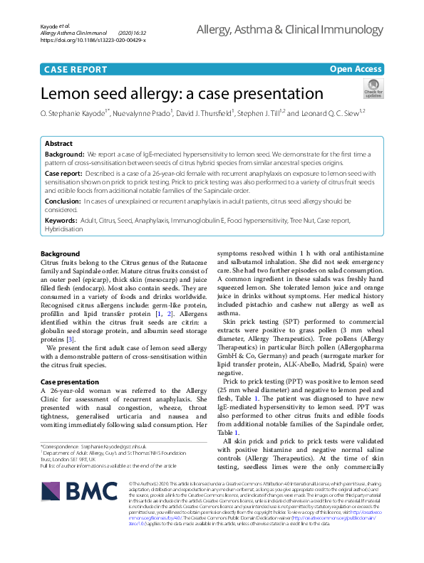 (PDF) Lemon seed allergy a case presentation David Thursfield