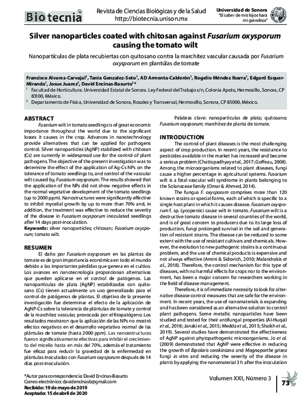 (PDF) Silver nanoparticles coated with chitosan against Fusarium ...