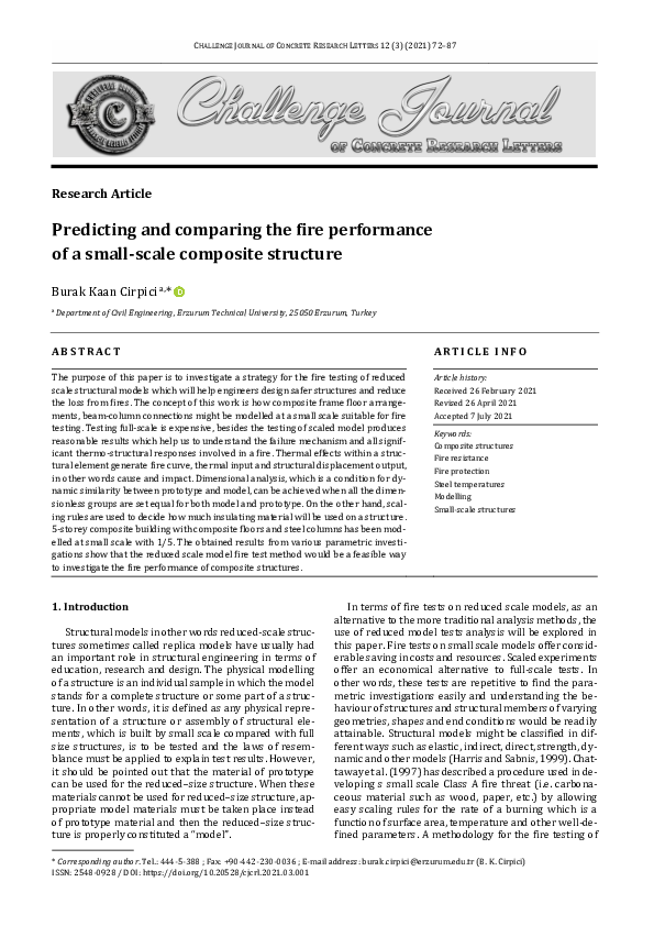 (PDF) Predicting and comparing the fire performance of a small-scale ...