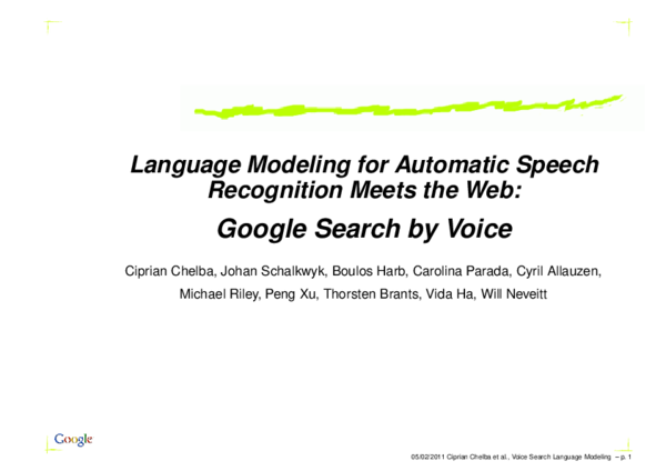 (PDF) Language Modeling for Automatic Speech Recognition Meets the Web ...