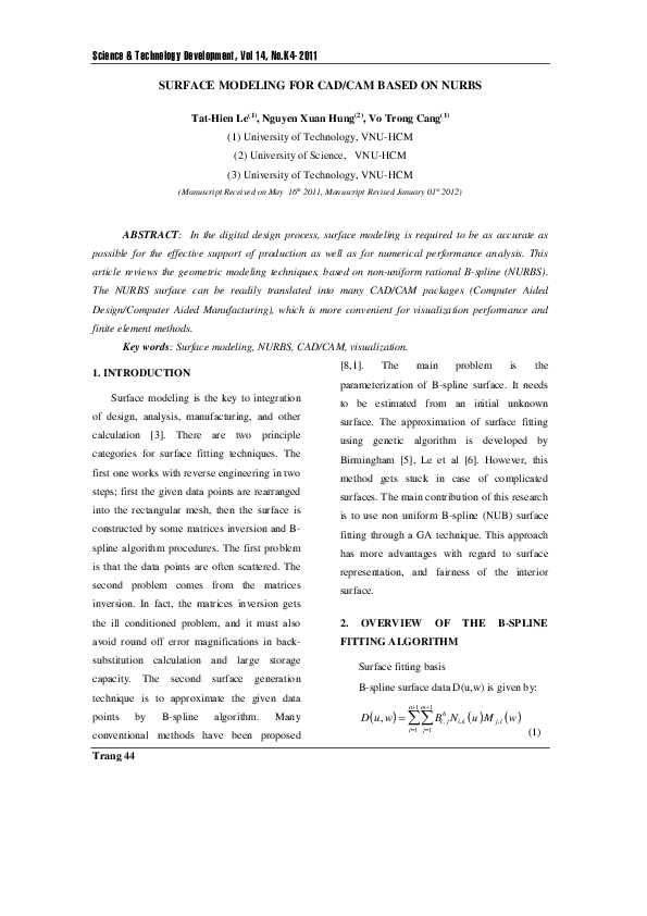 (PDF) Surface modeling for CAD/CAM based on NURBS