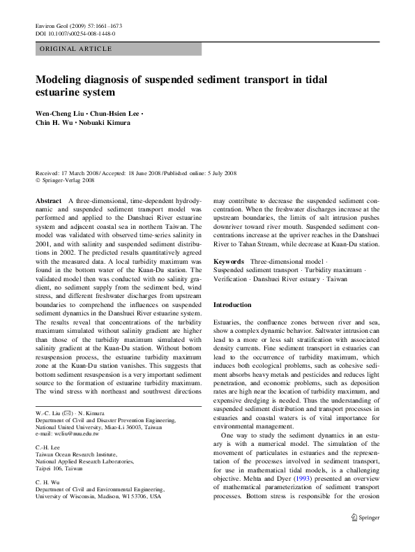 (PDF) Modeling diagnosis of suspended sediment transport in tidal ...