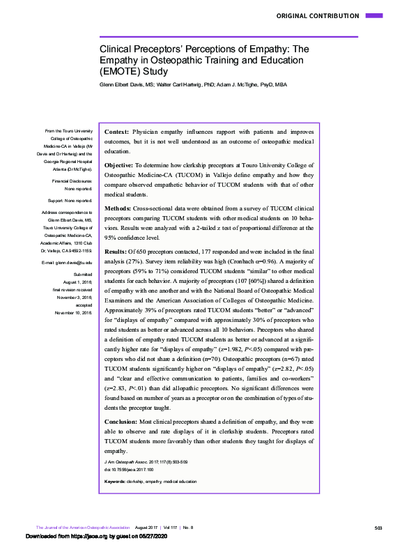 (PDF) Clinical Preceptors’ Perceptions of Empathy: The Empathy in ...