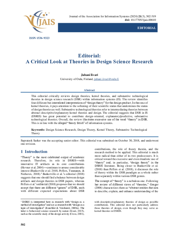 (PDF) A Critical Look at Theories in Design Science Research