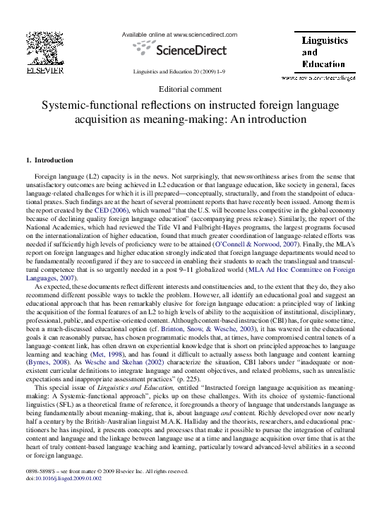 (PDF) Systemic-functional reflections on instructed foreign language ...