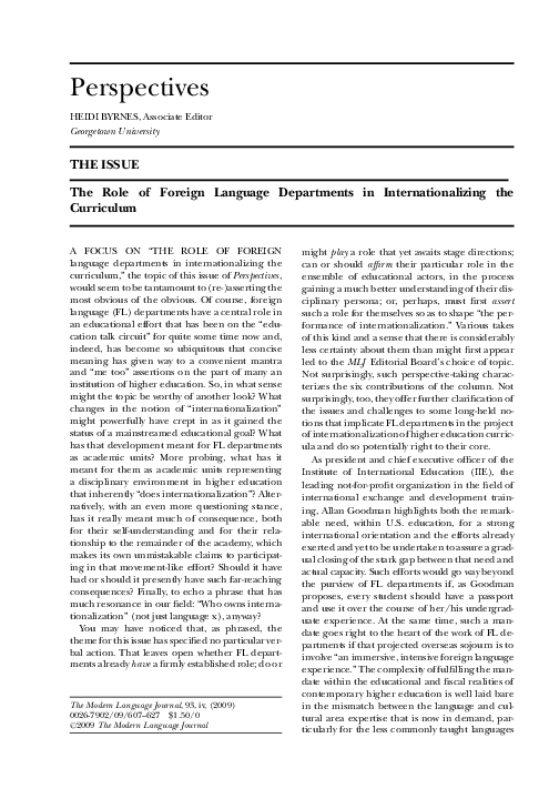 (PDF) THE ISSUE: The Role of Foreign Language Departments in ...