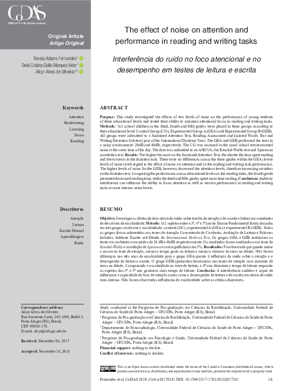 (PDF) The effect of noise on attention and performance in reading and ...