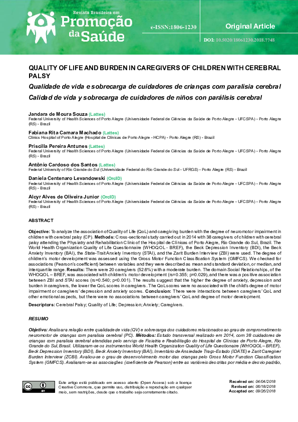 (PDF) Quality of Life and Burden in Caregivers of Children with ...