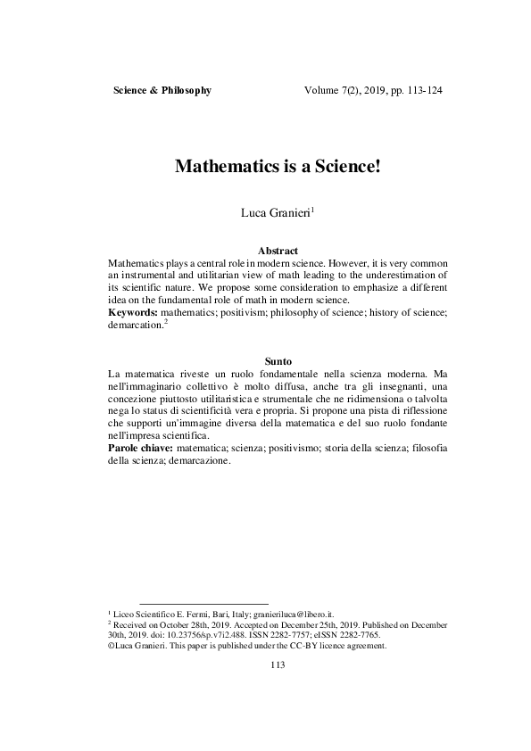 (PDF) Mathematics is a Science