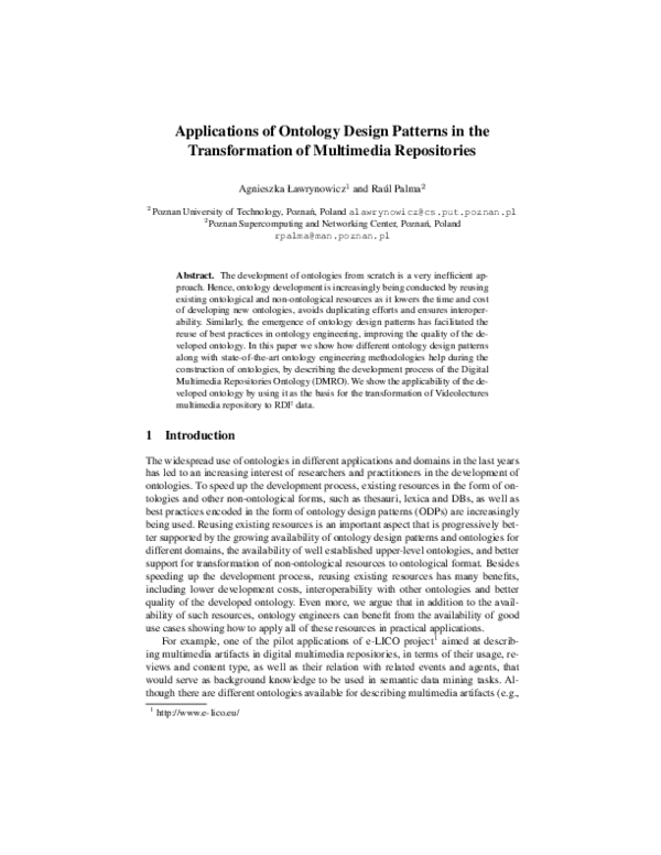 (PDF) Applications of Ontology Design Patterns in the Transformation of ...