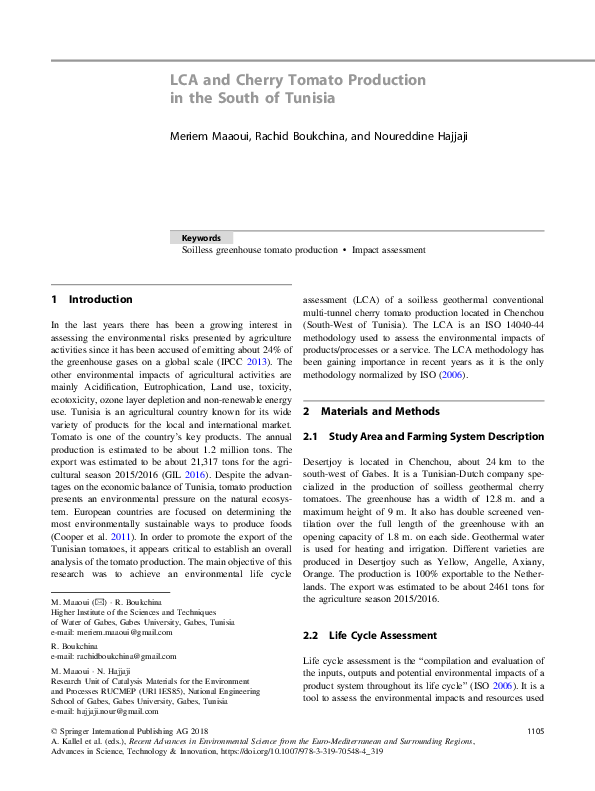 (PDF) LCA and Cherry Tomato Production in the South of Tunisia
