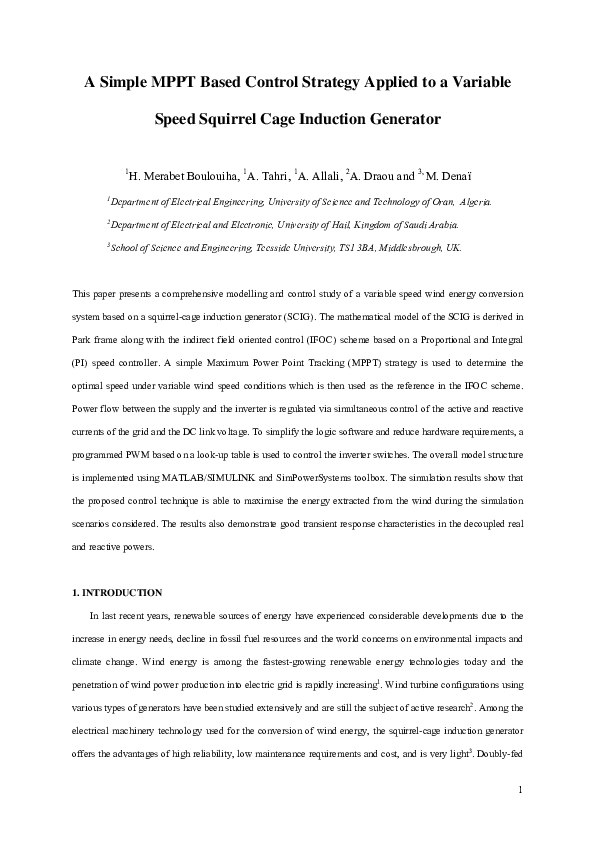 (PDF) A Simple MPPT Based Control Strategy Applied to a Variable Speed ...