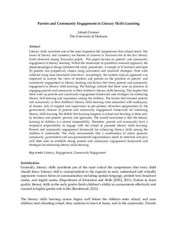 (PDF) Parents and Community Engagement in Literacy Skills Learning