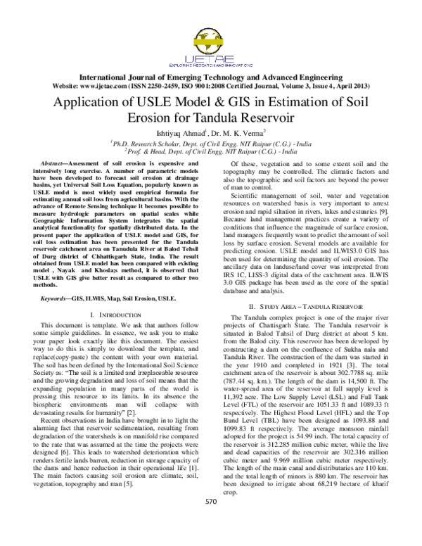 (PDF) Application of USLE Model & GIS in Estimation of Soil Erosion for ...