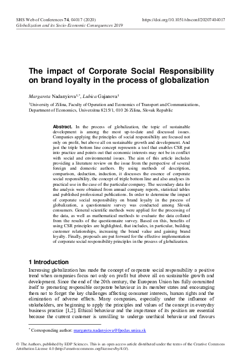 (PDF) The Impact of Corporate Social Responsibility on Brand Loyalty